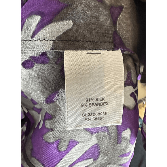 Classiques Entier Purple Grey 100% Silk Shirt Short Sleeve Ruffles Womans XS GUC - Picture 11 of 15
